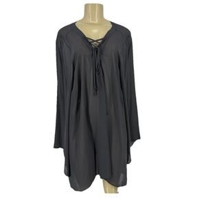 Torrid Plus Size 3X Women Grey Seni Sheer Tunic Blouse Lace Up V-neck 52-9